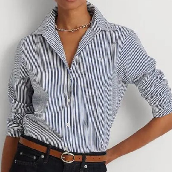 Lauren Ralph Lauren Tops - LAUREN RAPLH LAUREN | BLACK/WHITE PIN-STRIPE | BLACK MONOGRAM SHIRT | SIZE:M